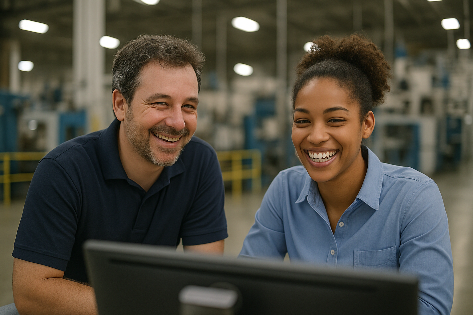 Professional manufacturing team collaborating